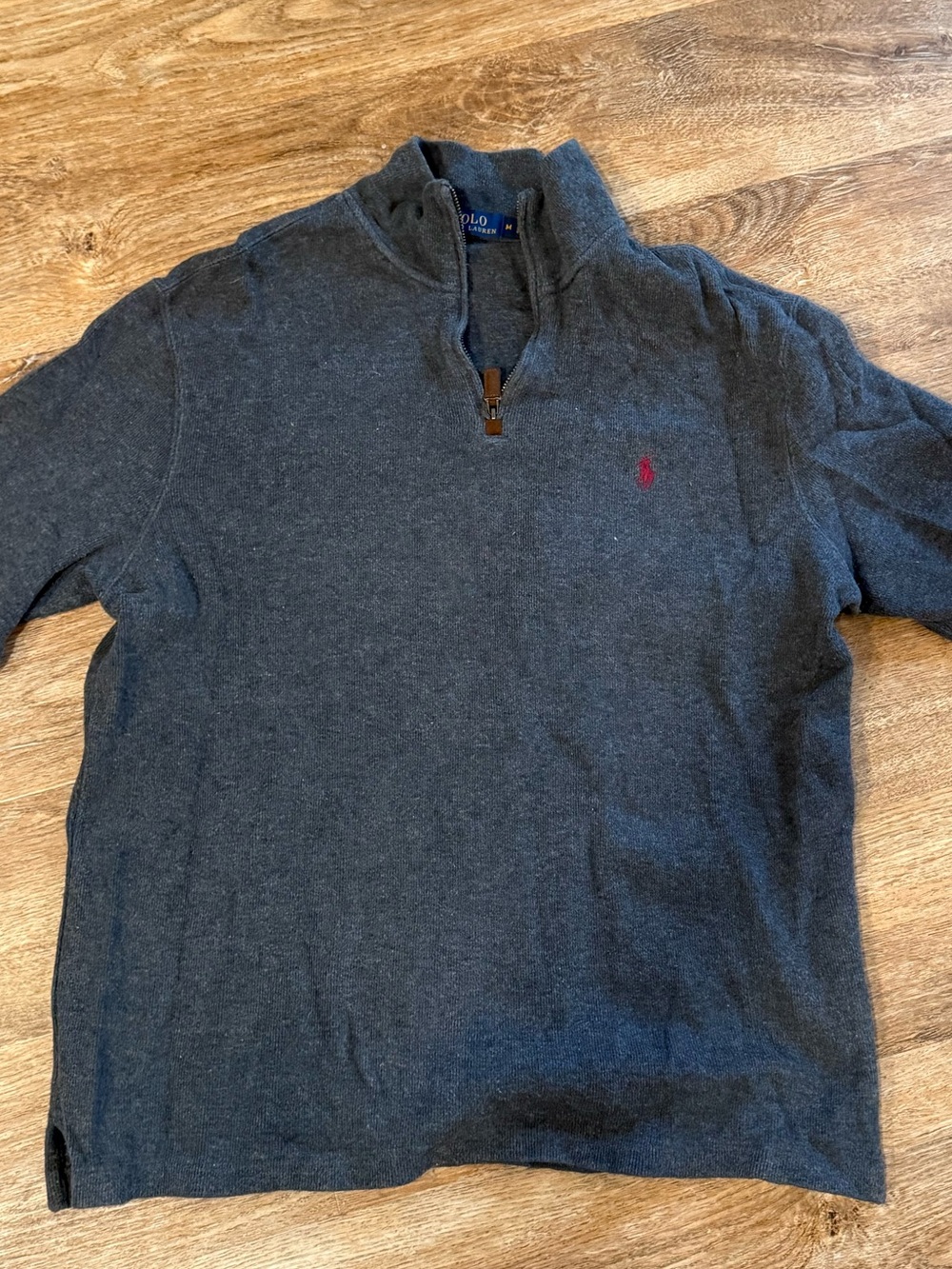 Ralph Lauren Charcoal Gray Quarter-Zip Sweater with Navy Label